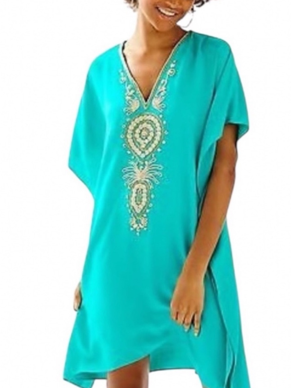 Lilly Pulitzer Chai Caftan Dress/Cover Up Embroidered V-Neck